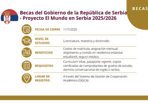 Becas del Gobierno de la República de Serbia Proyecto El Mundo en Serbia 2025/2026, AMEXCID